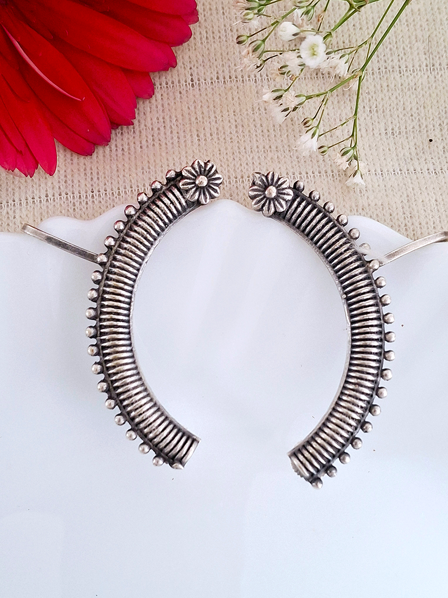 Oxidised Flower Curved Ear Cuff