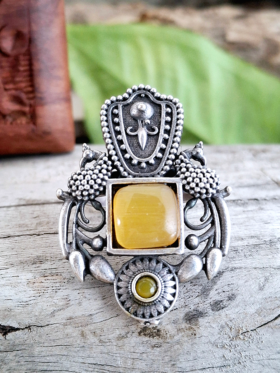 Royal Peacock Big Stone Oxidised Ring - Main Image
