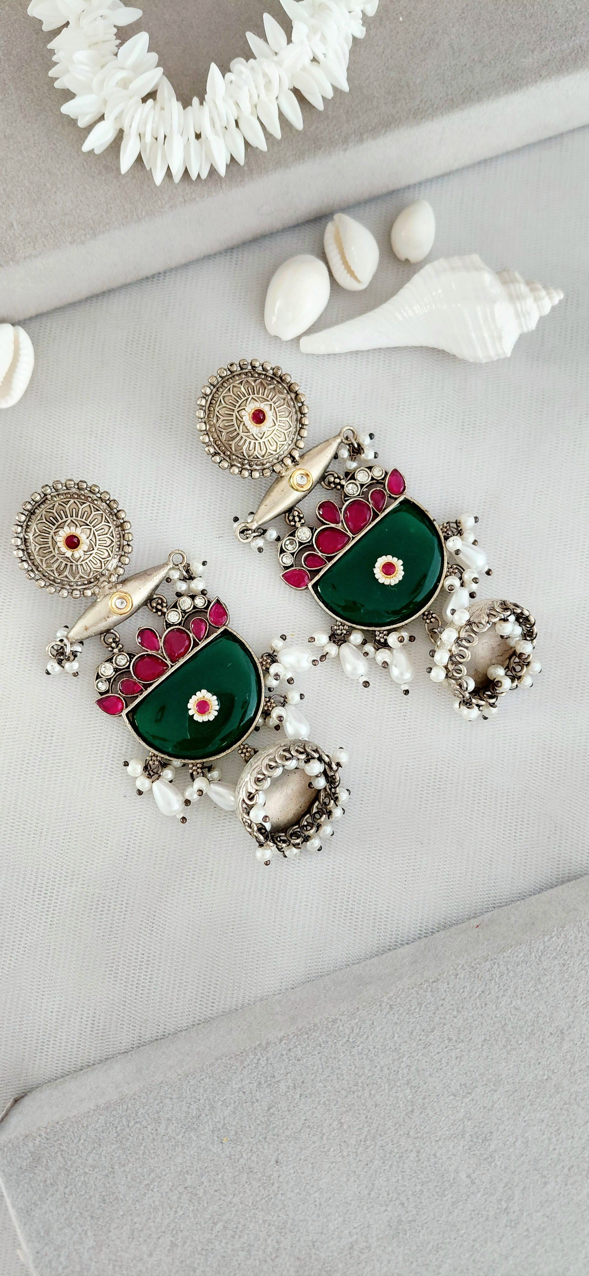 Silver Replica Beautiful Floral Stone Earring