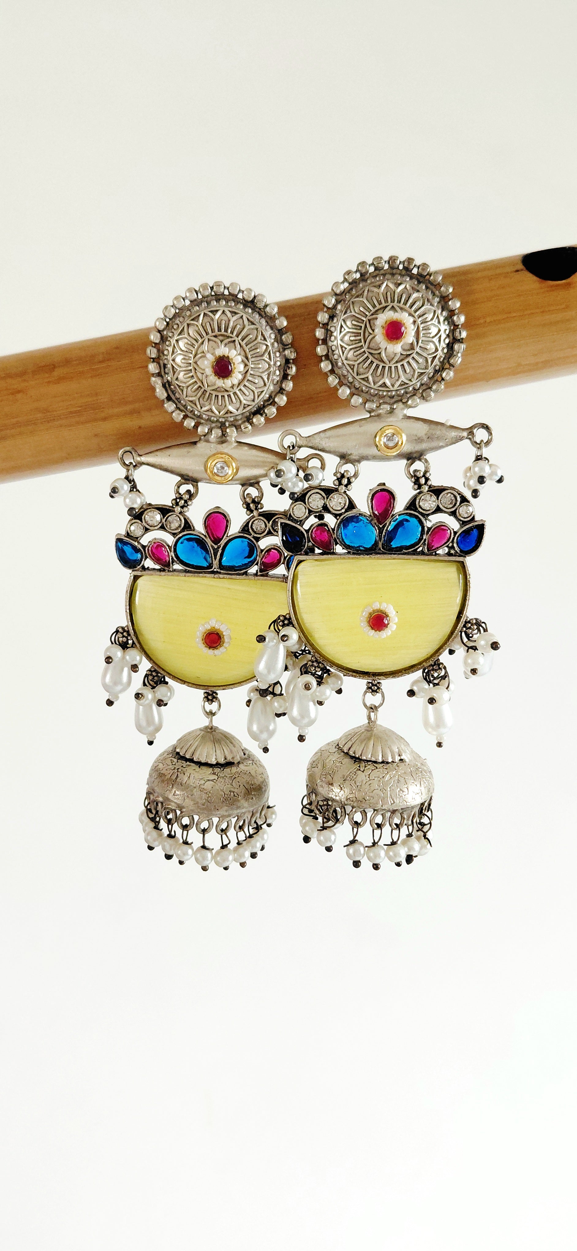 Silver Replica Beautiful Floral Stone Earring