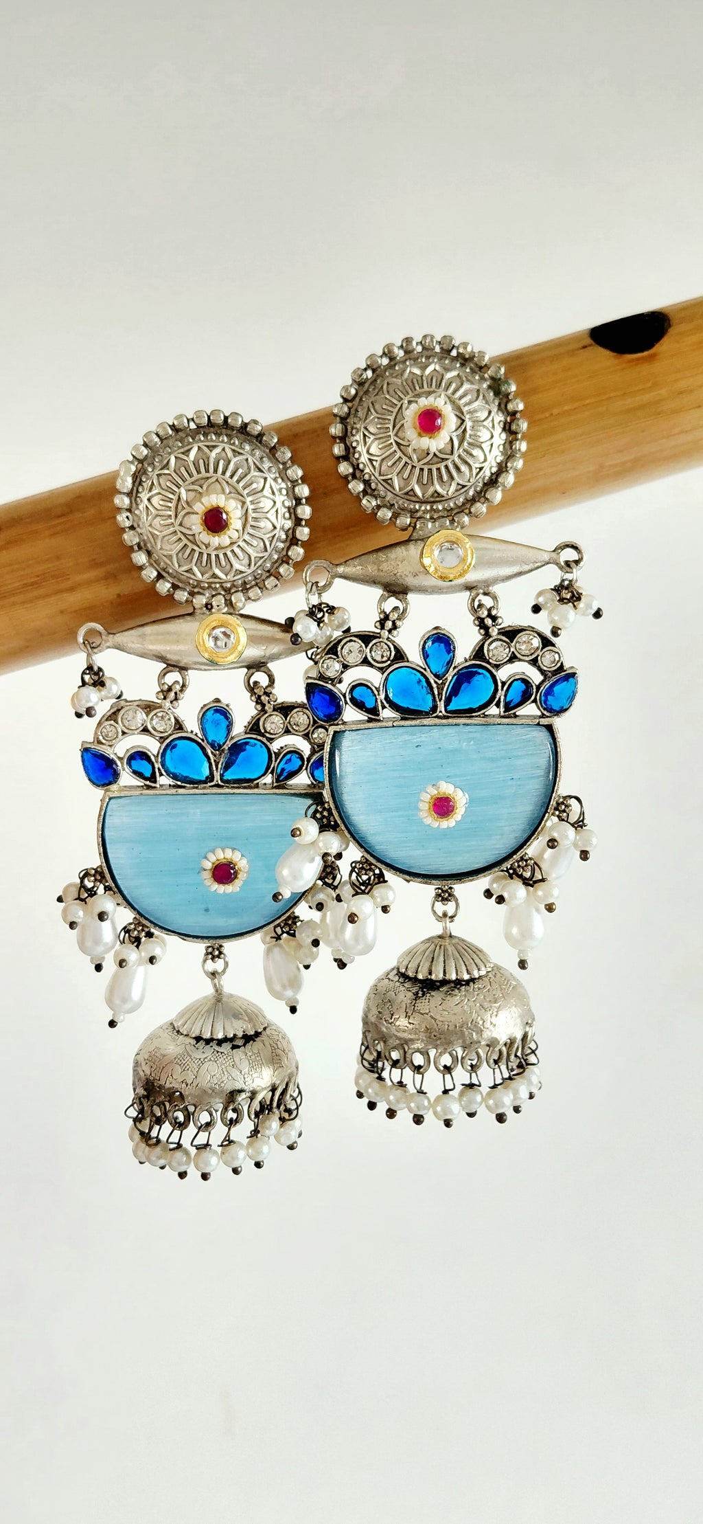 Silver Replica Beautiful Floral Stone Earring