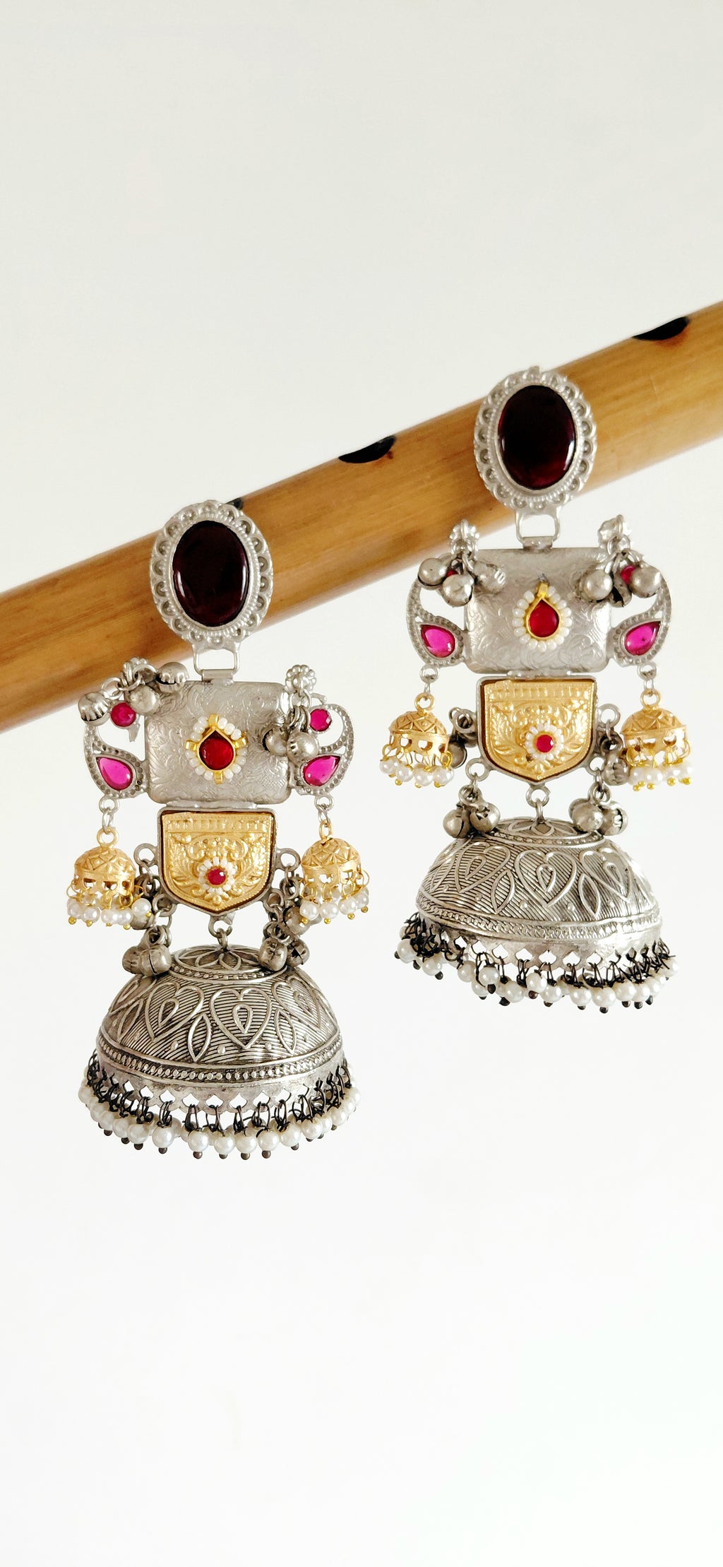 Silver Replica Dual Tone Heritage Big Jhumki