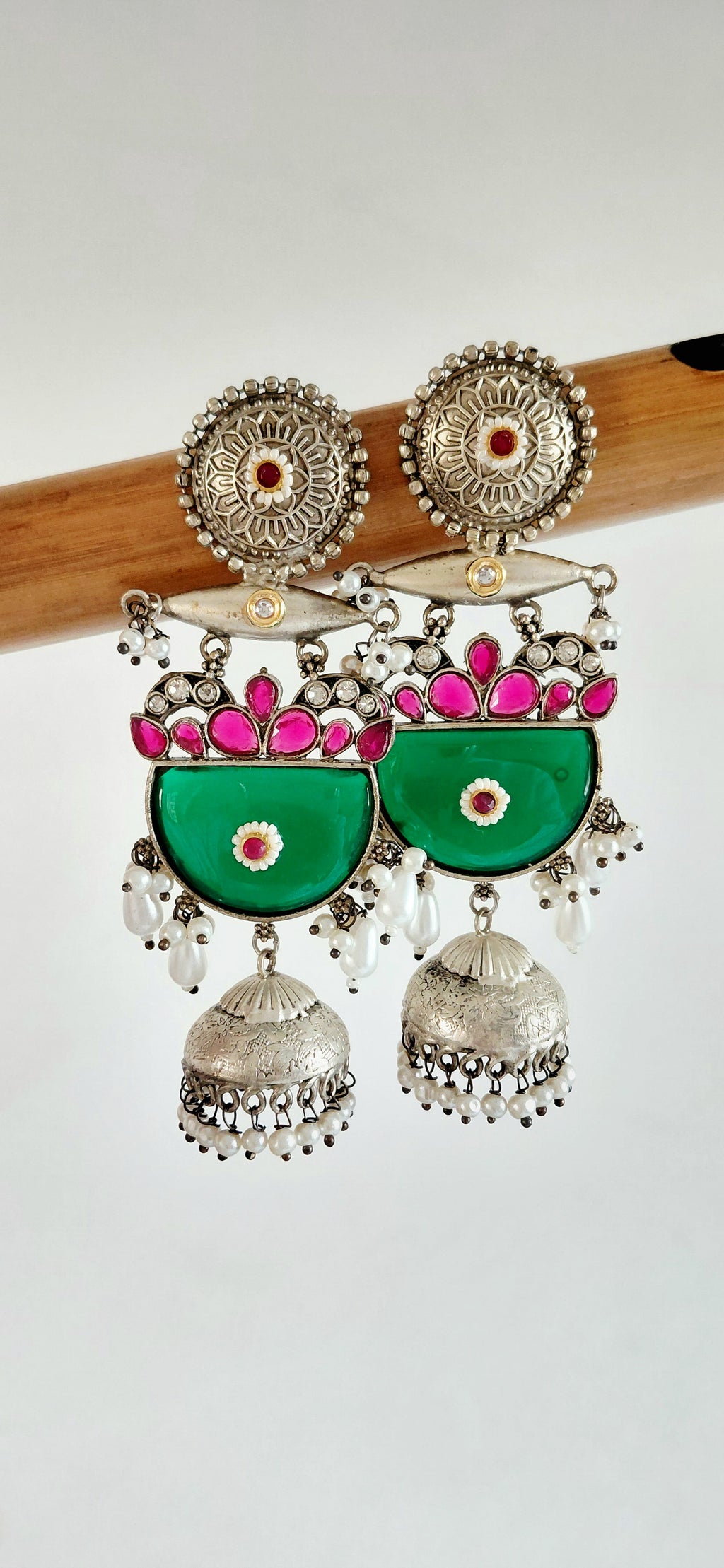 Silver Replica Beautiful Floral Stone Earring