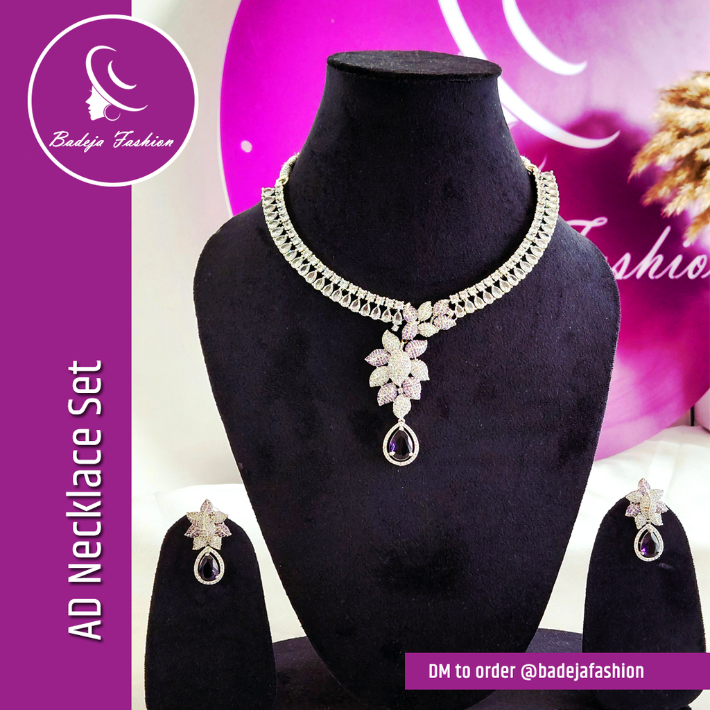 Badeja Fashion Sparkling American Diamond AD Necklace Set