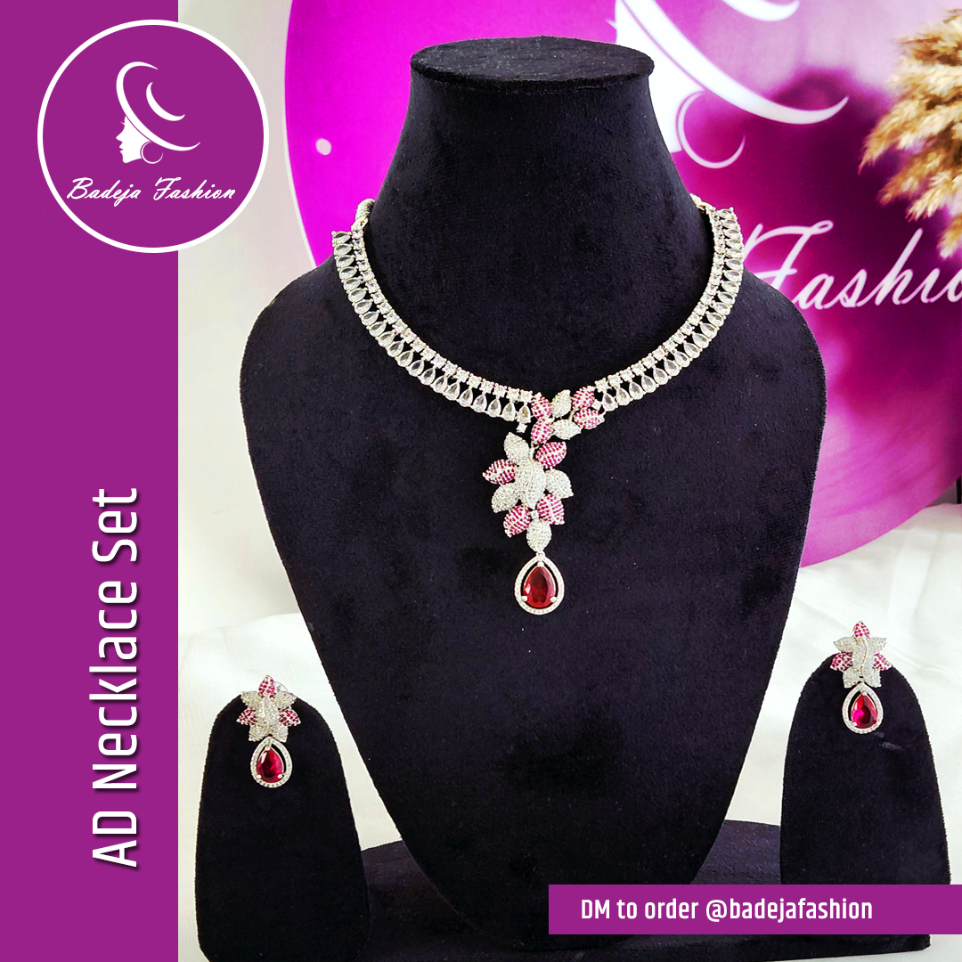 Badeja Fashion Sparkling American Diamond AD Necklace Set