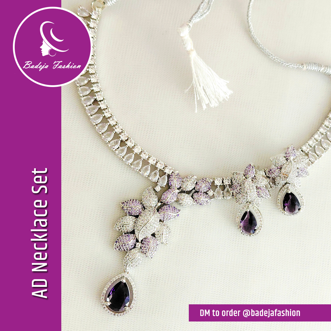 Badeja Fashion Sparkling American Diamond AD Necklace Set