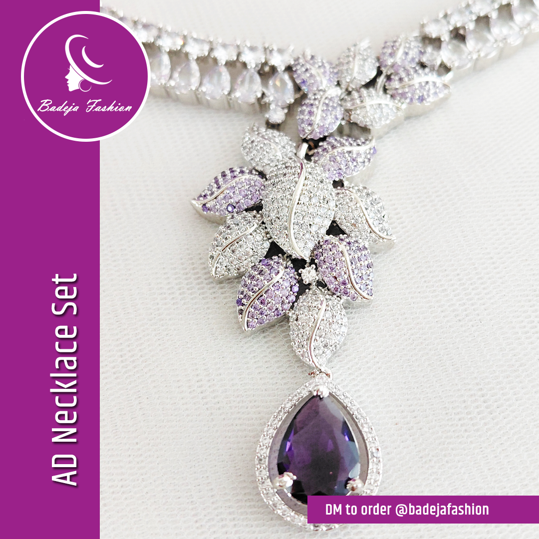 Badeja Fashion Sparkling American Diamond AD Necklace Set