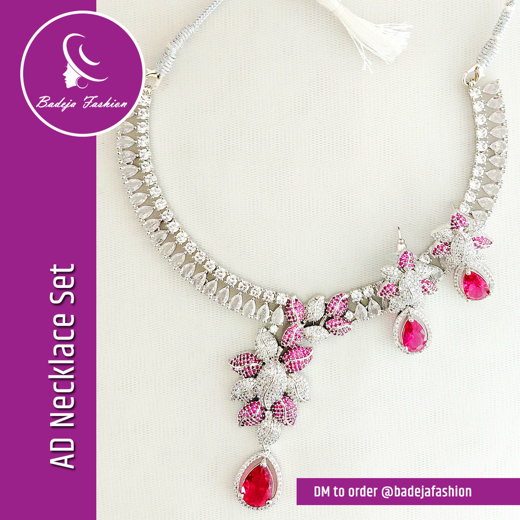 Badeja Fashion Sparkling American Diamond AD Necklace Set