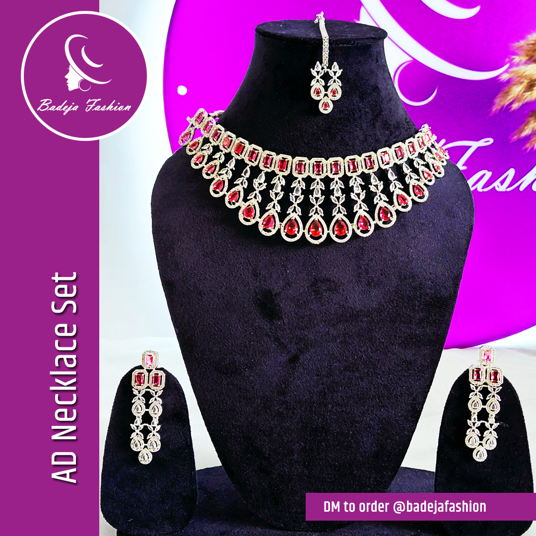Badeja Fashion Designer American Diamond AD Necklace Set