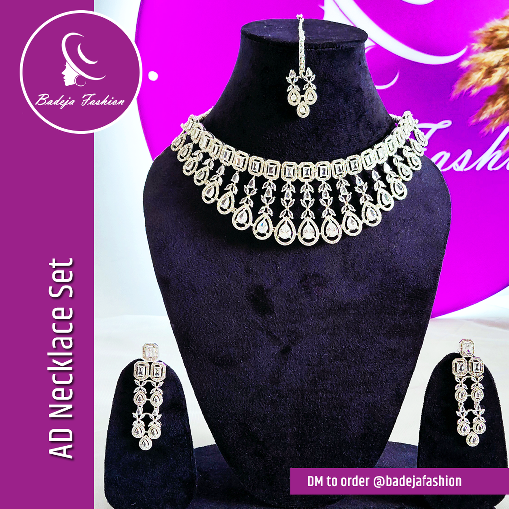 Badeja Fashion Designer American Diamond AD Necklace Set