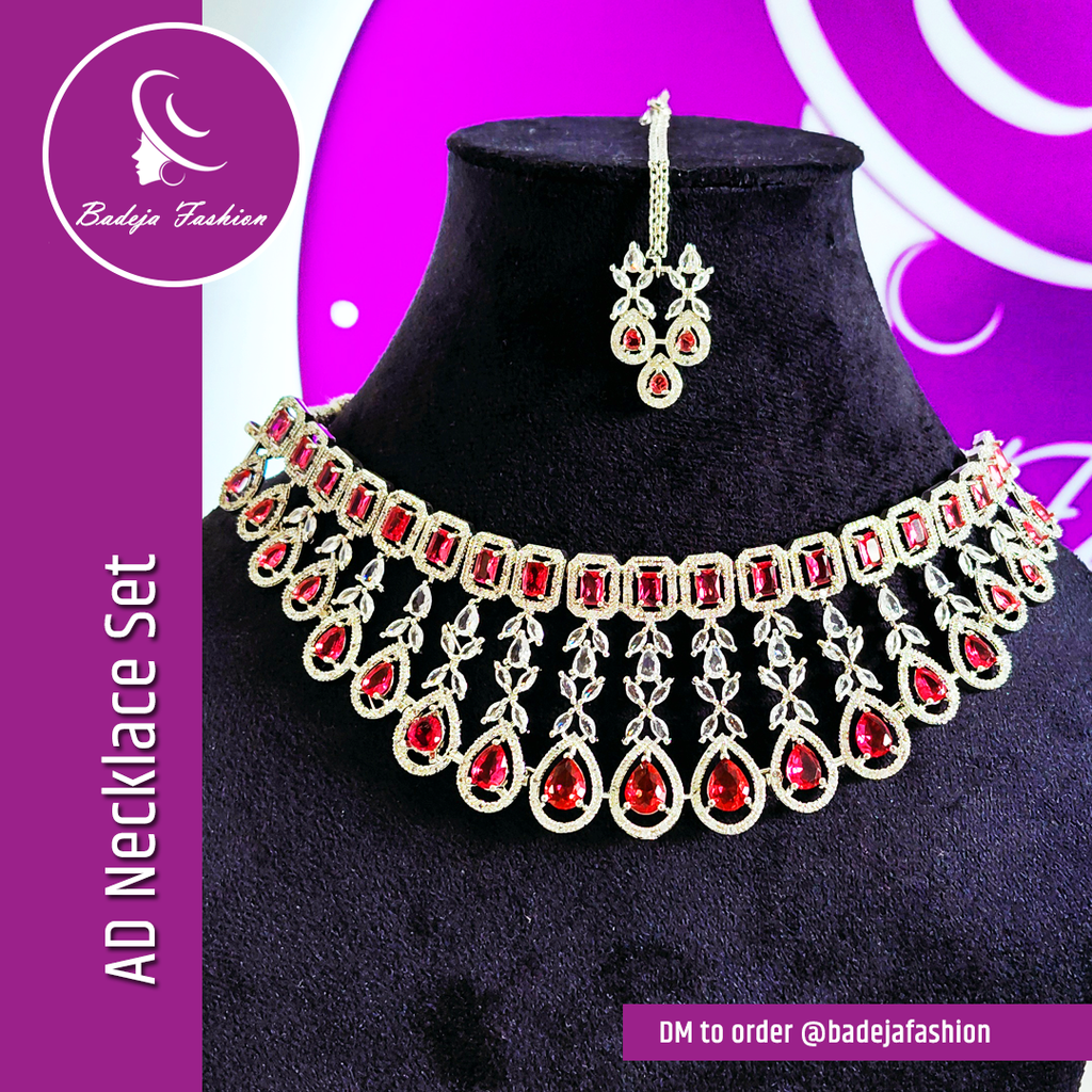 Badeja Fashion Designer American Diamond AD Necklace Set