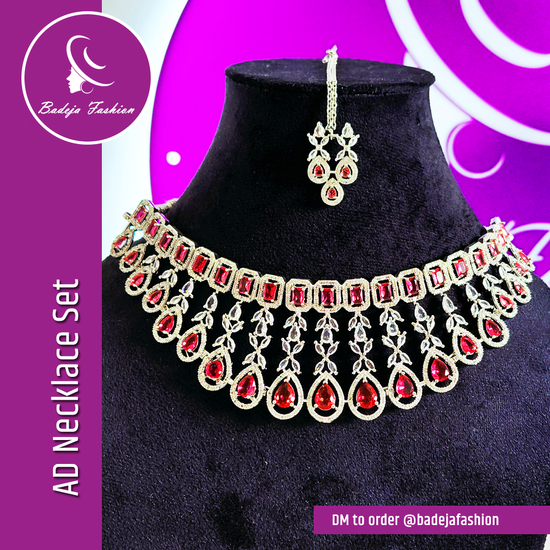 Badeja Fashion Designer American Diamond AD Necklace Set