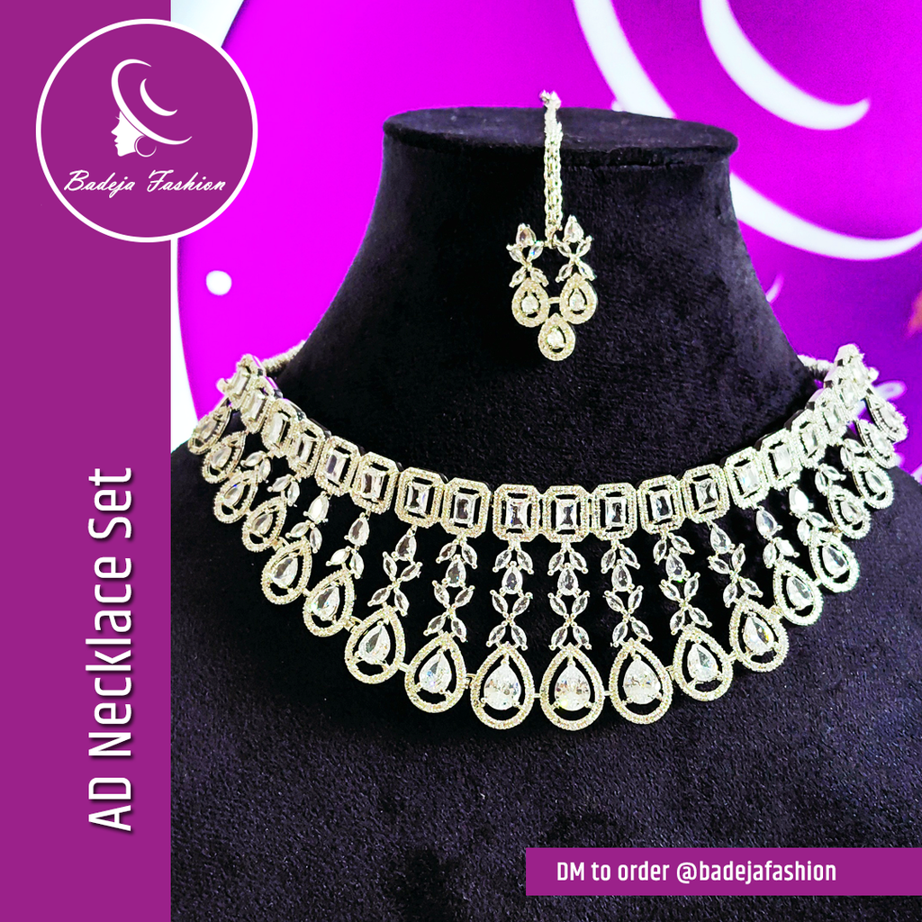 Badeja Fashion Designer American Diamond AD Necklace Set