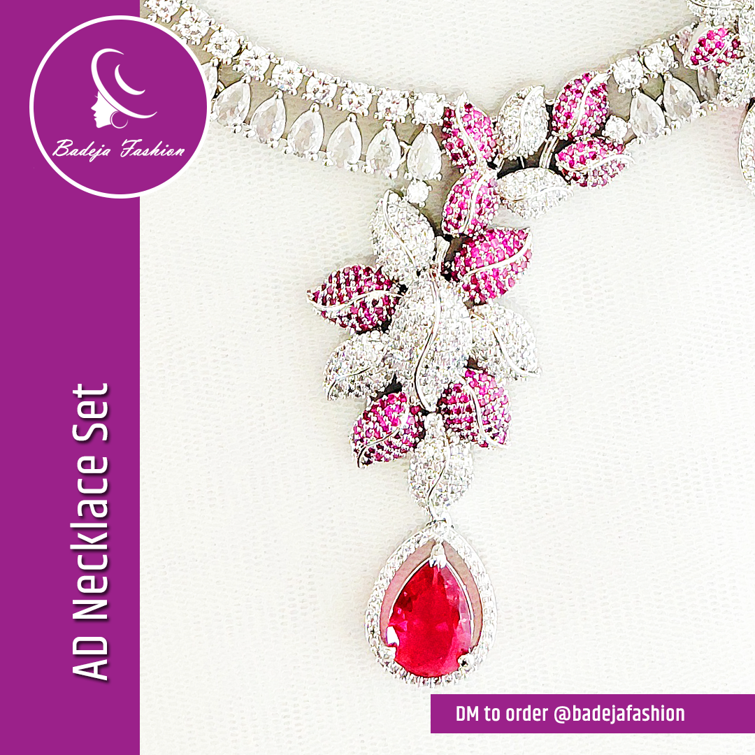 Badeja Fashion Sparkling American Diamond AD Necklace Set