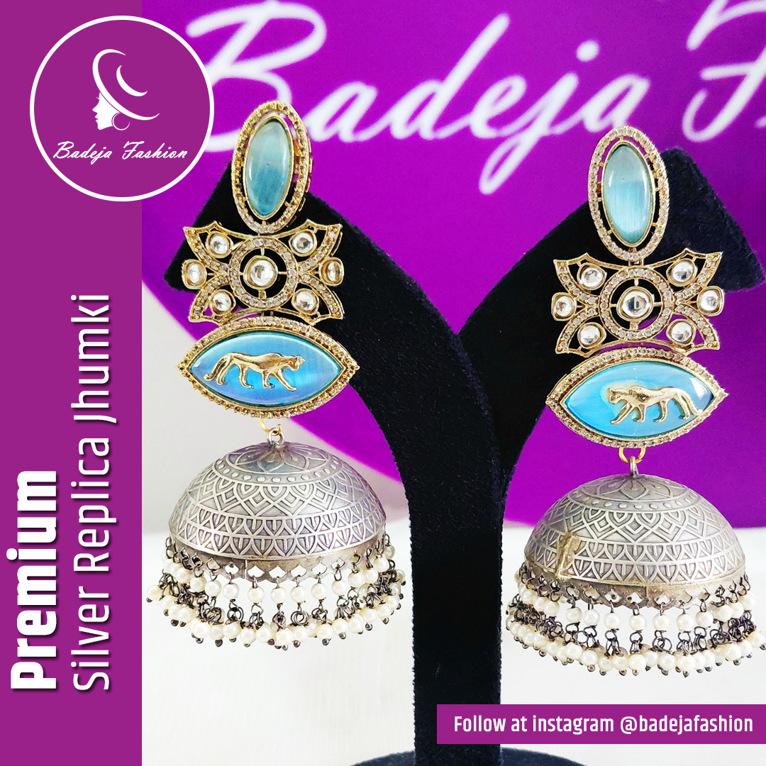 Badeja Fashion Premium Luxurious Silver Replica Jhumki