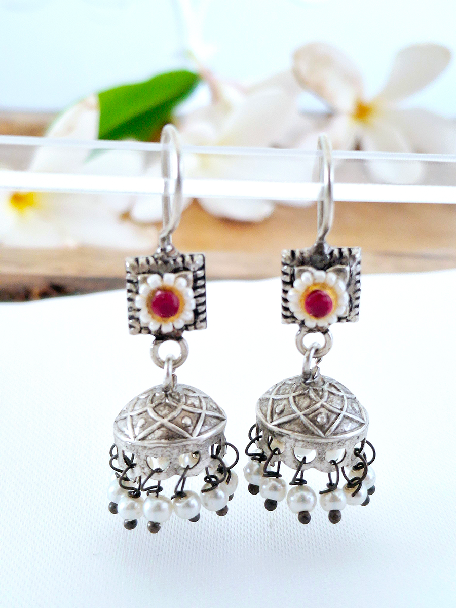 Beautiful Small Oxidised Pearl Jhumki Earring