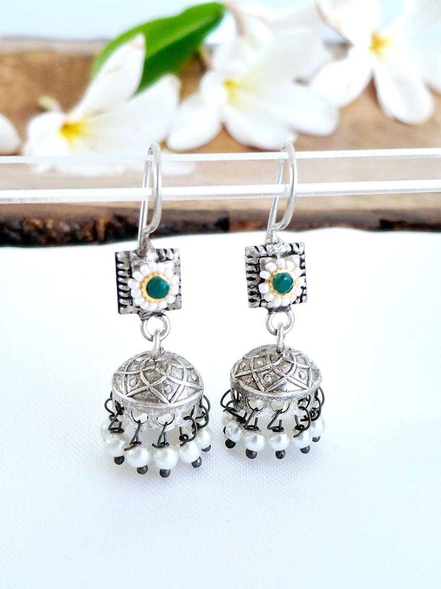 Beautiful Small Oxidised Pearl Jhumki Earring
