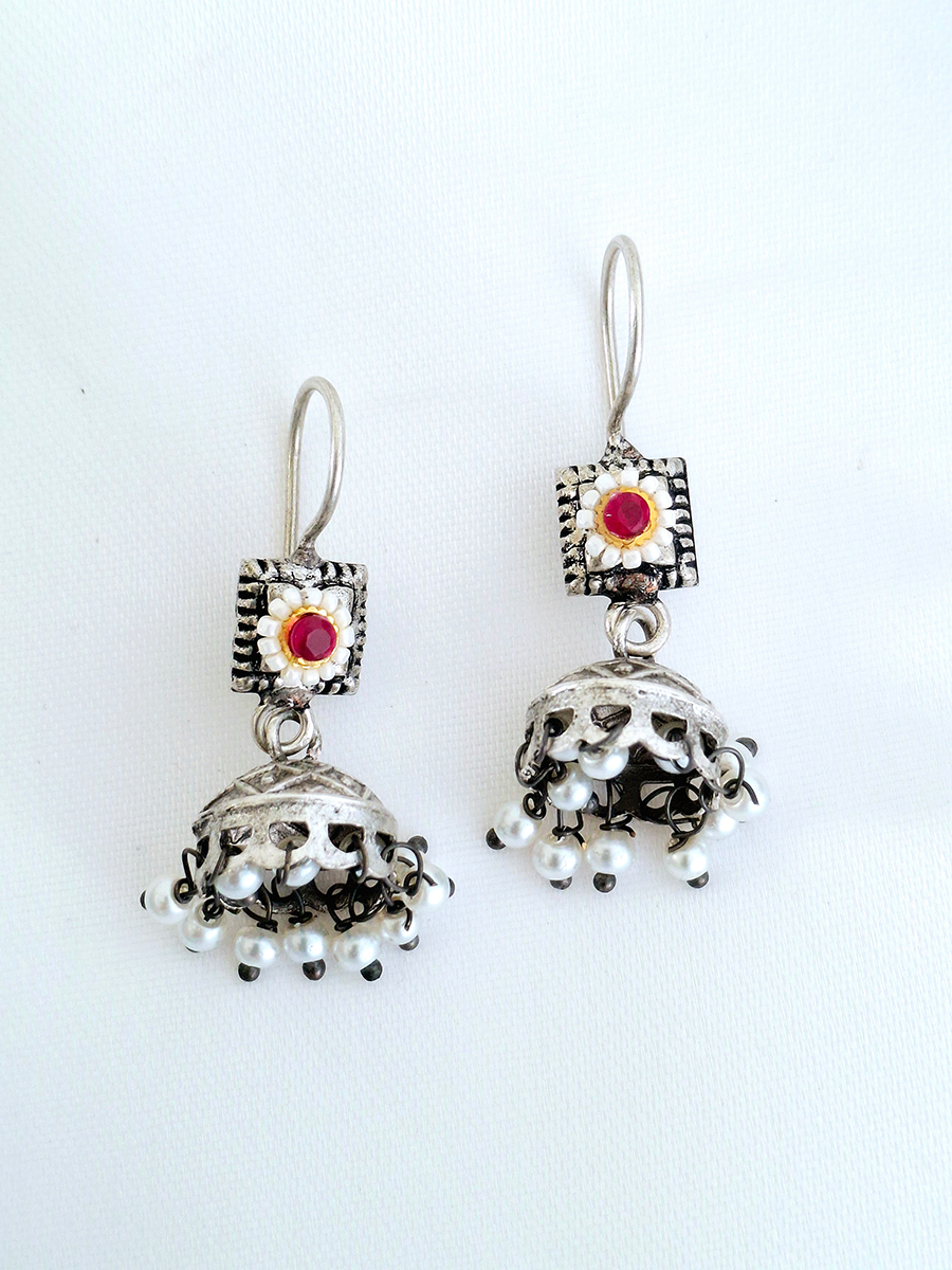 Beautiful Small Oxidised Pearl Jhumki Earring