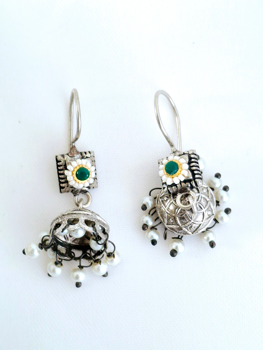 Beautiful Small Oxidised Pearl Jhumki Earring