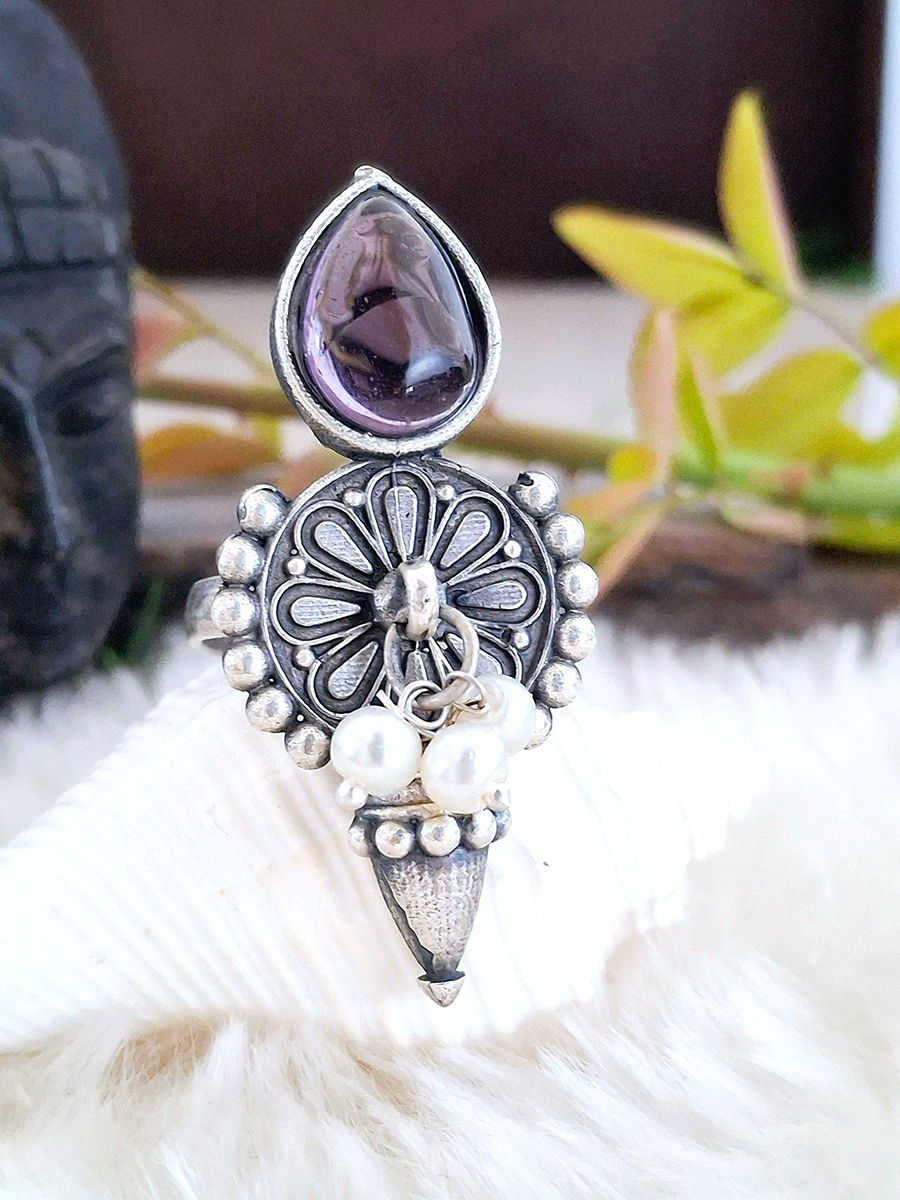 Chakra Monalisa Stone Oxidised Ring