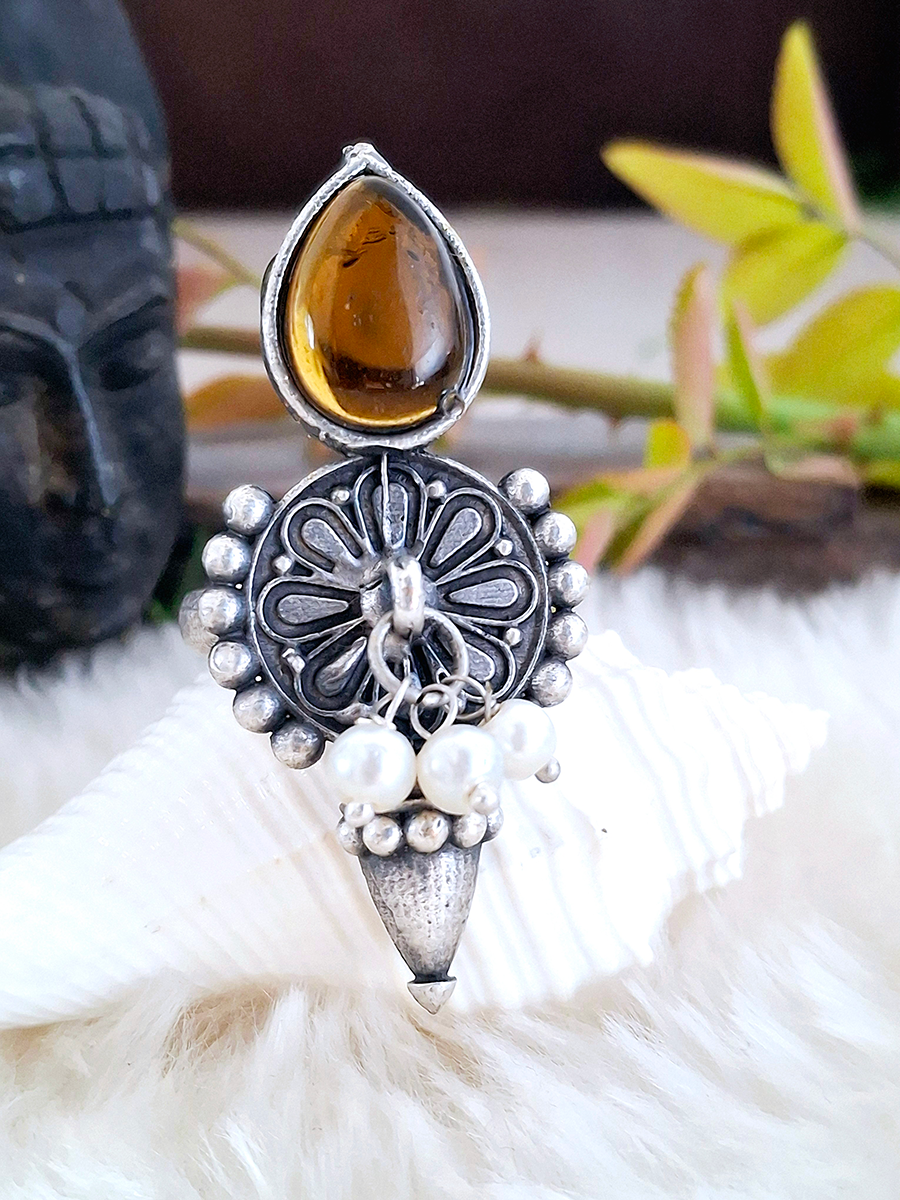 Chakra Monalisa Stone Oxidised Ring