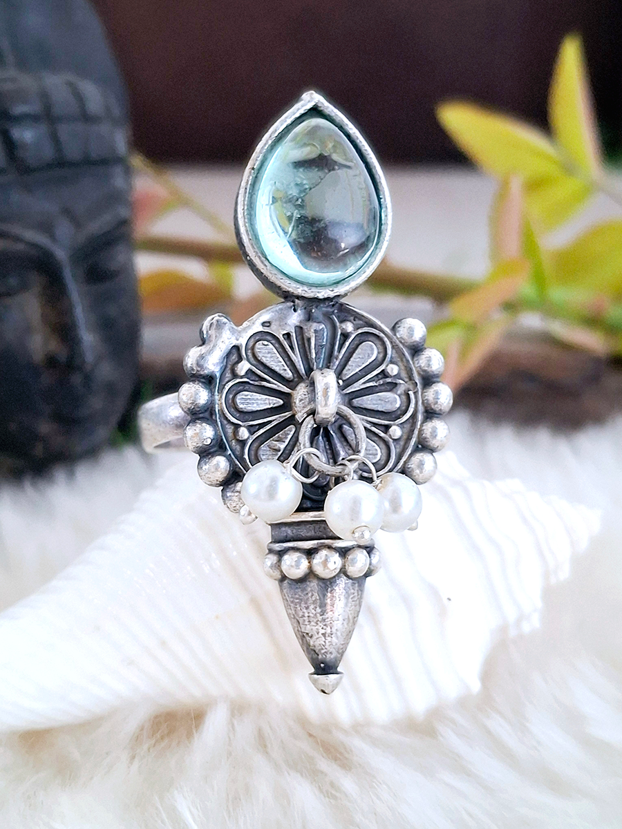 Chakra Monalisa Stone Oxidised Ring