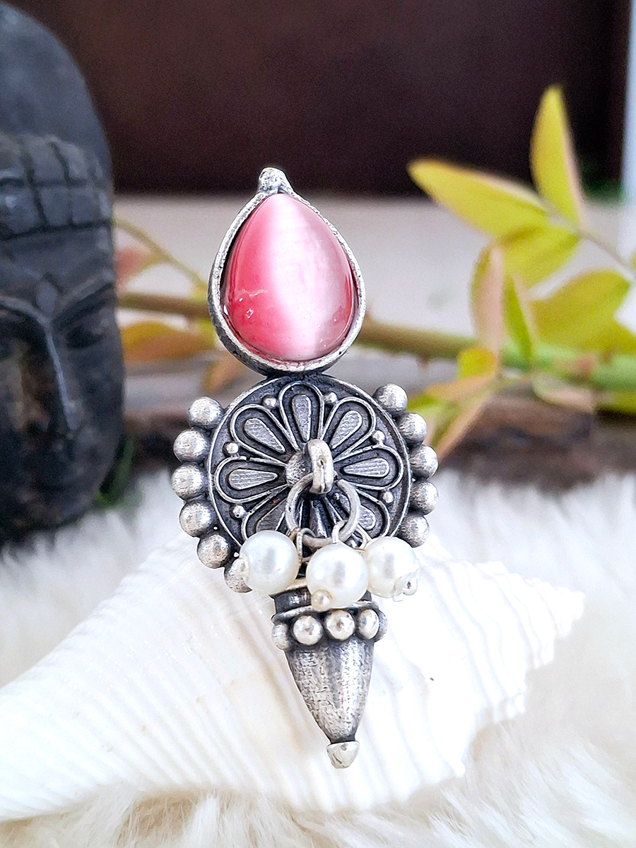 Chakra Monalisa Stone Oxidised Ring