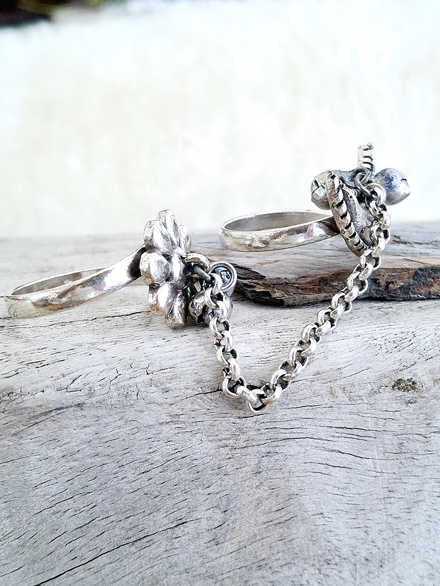 Chand Bali Oxidised Silver Dual Ring