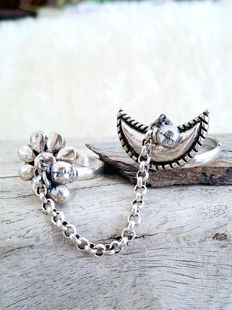 Chand Bali Oxidised Silver Dual Ring