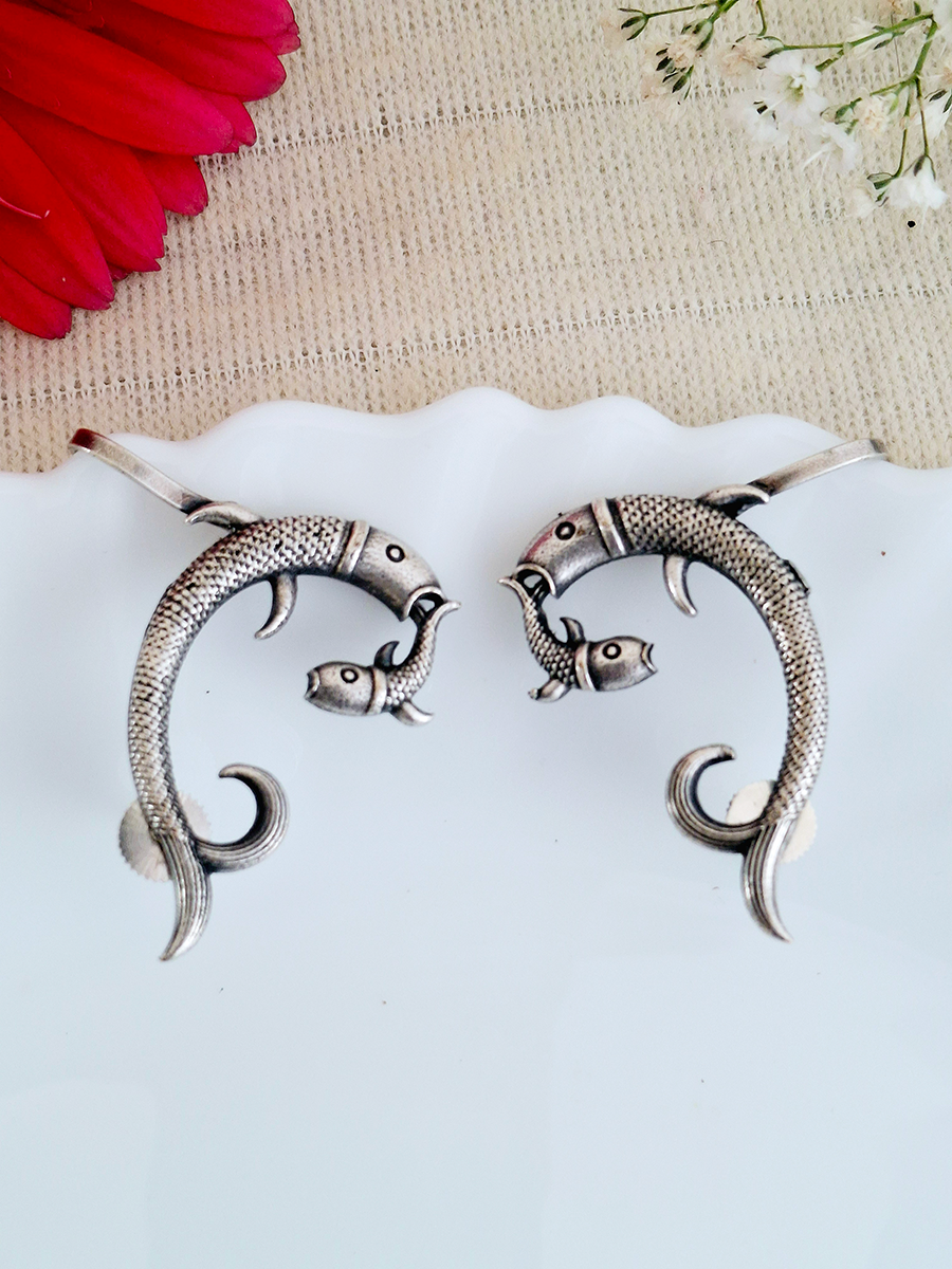 Oxidised Silver Fish Ear Cuff