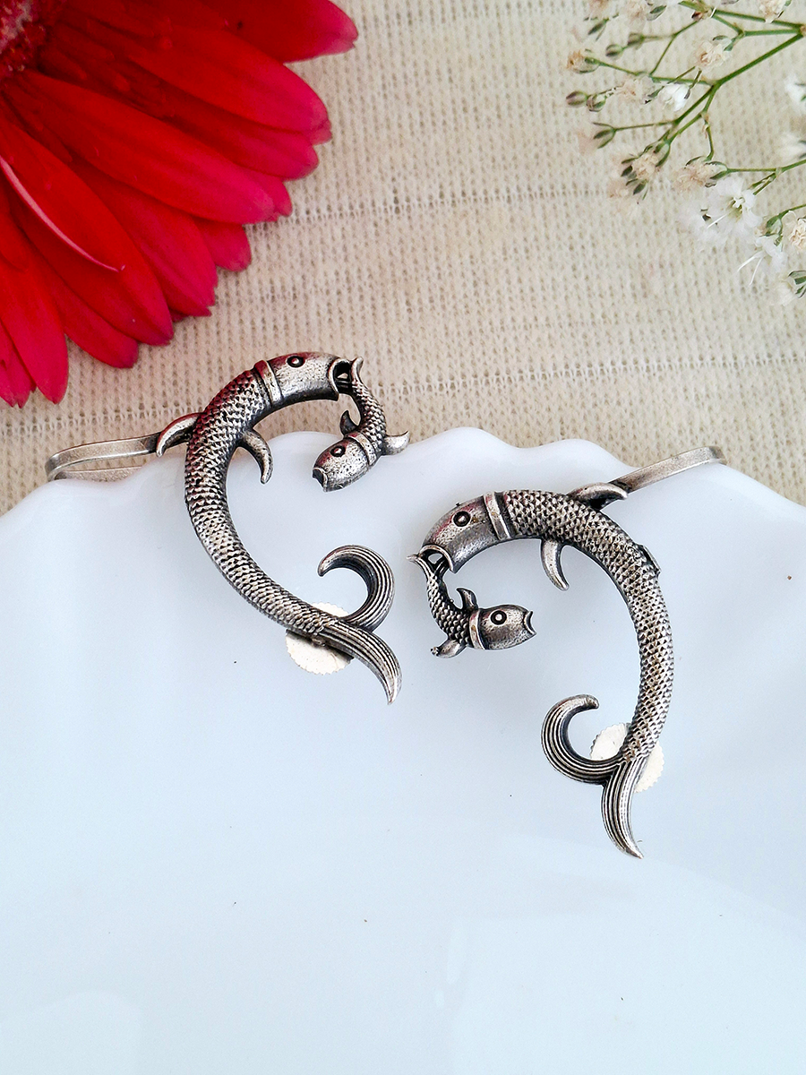 Oxidised Silver Fish Ear Cuff