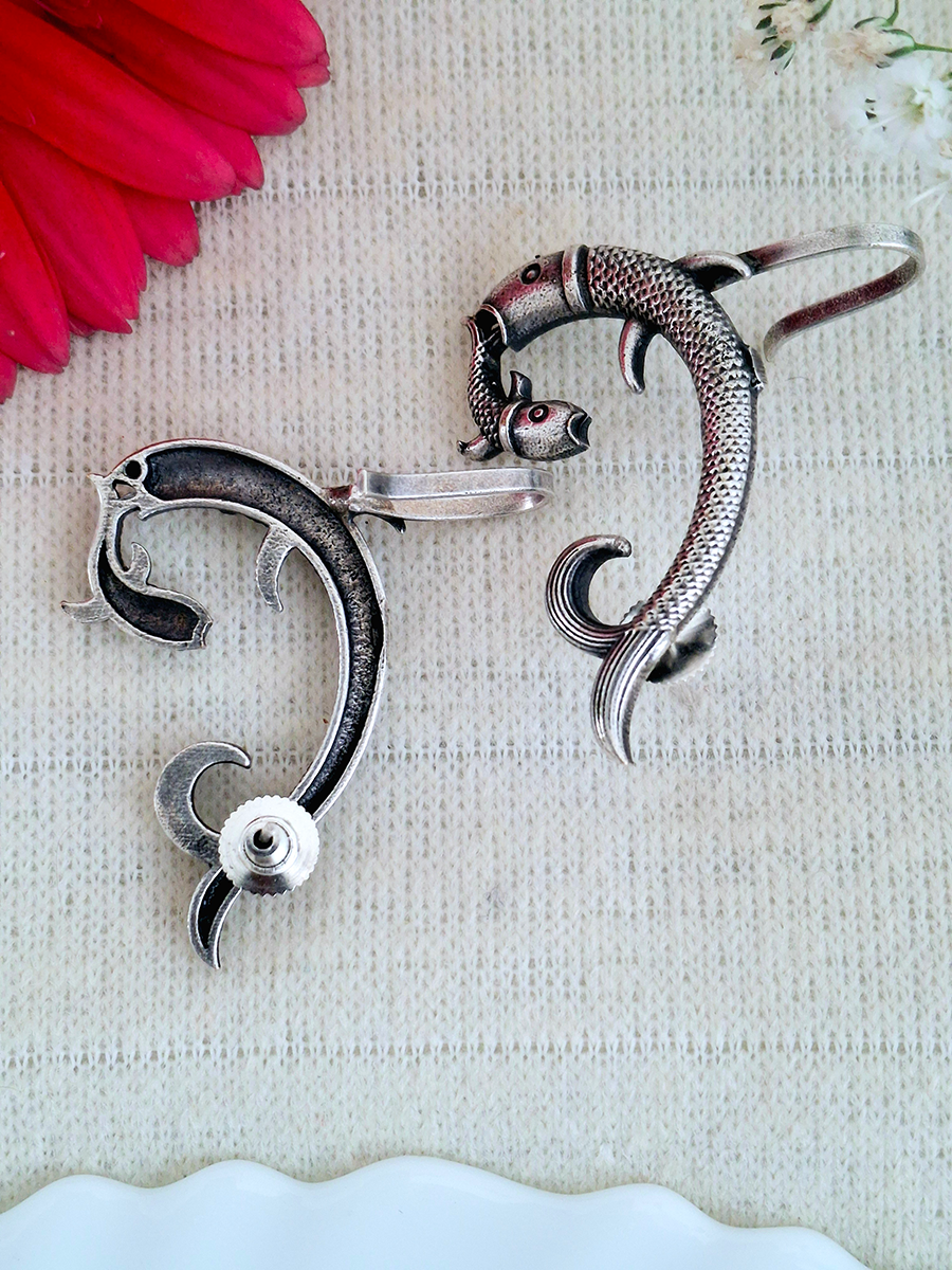 Oxidised Silver Fish Ear Cuff