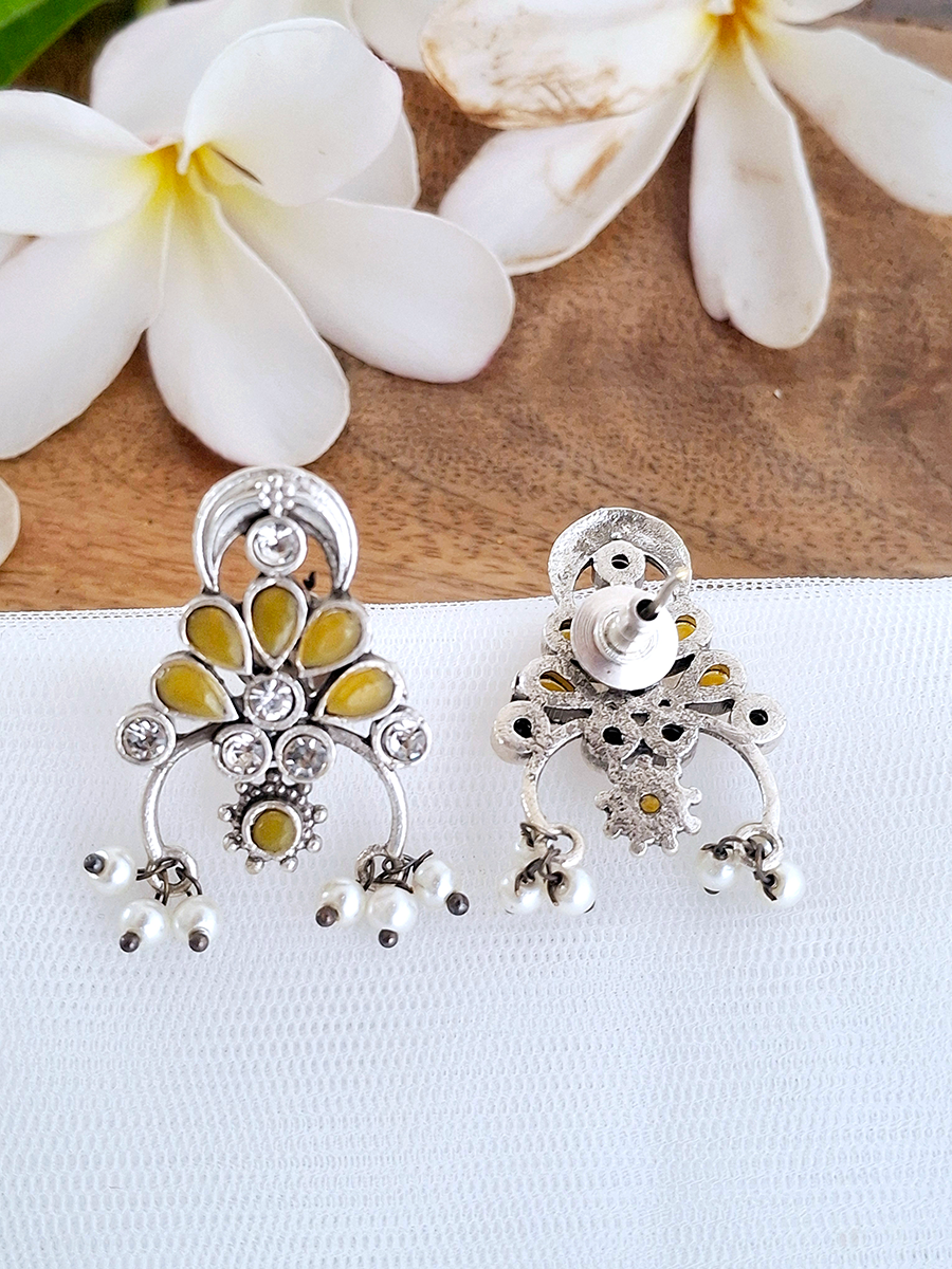 Floral Oxidised Stone Earring with Pearl