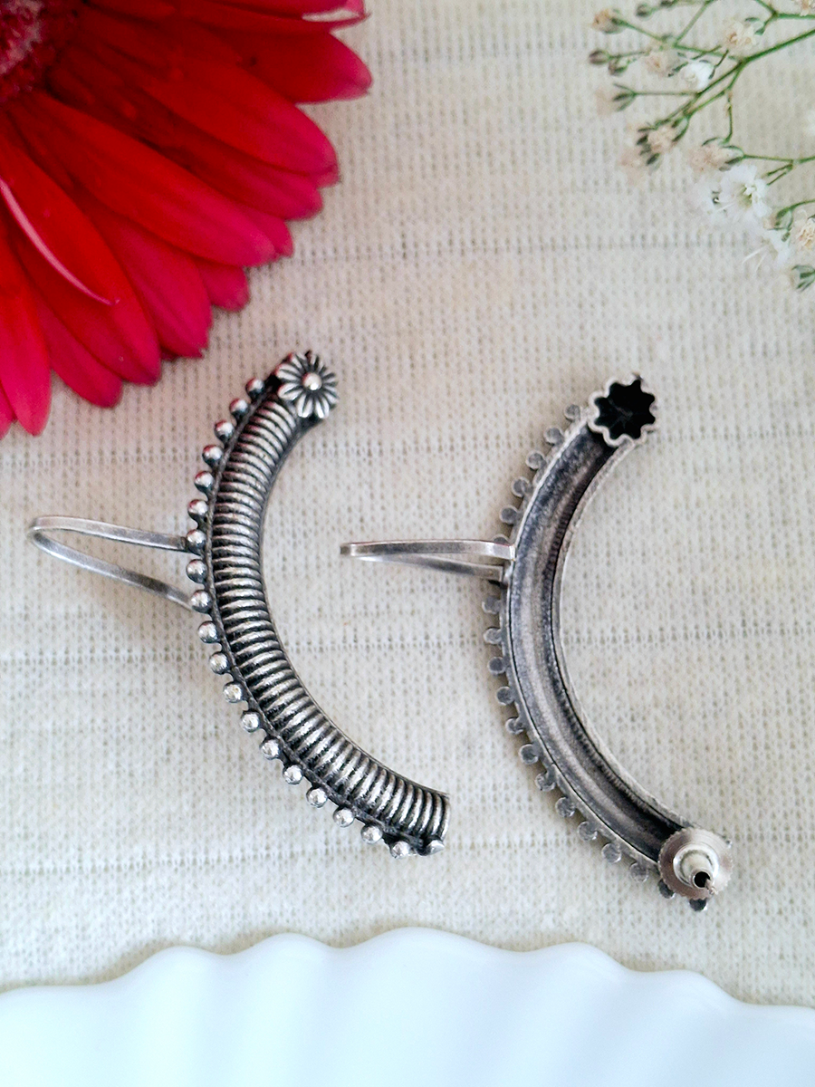 Oxidised Flower Curved Ear Cuff