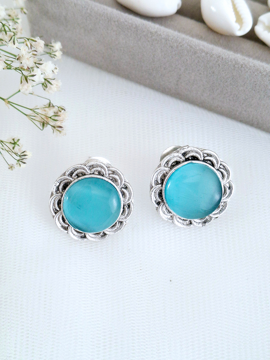 Monalisa Stone Silver Oxidised Stud