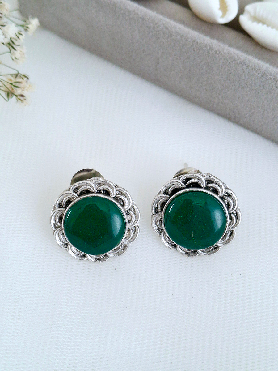 Monalisa Stone Silver Oxidised Stud