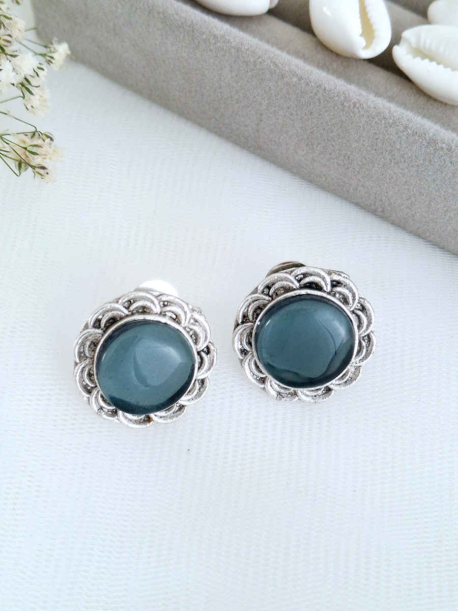 Monalisa Stone Silver Oxidised Stud