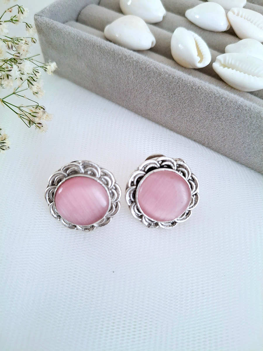 Monalisa Stone Silver Oxidised Stud