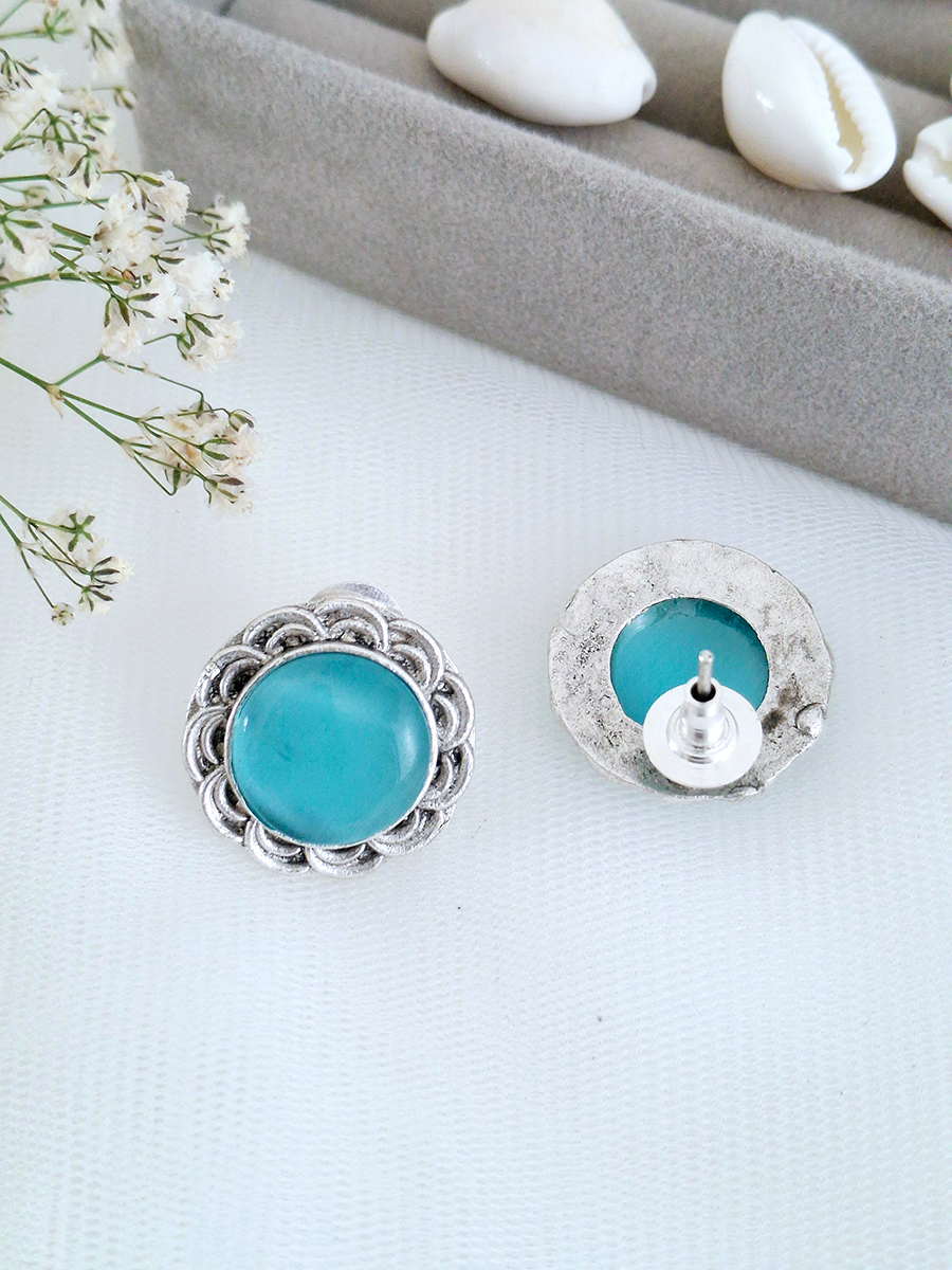 Monalisa Stone Silver Oxidised Stud
