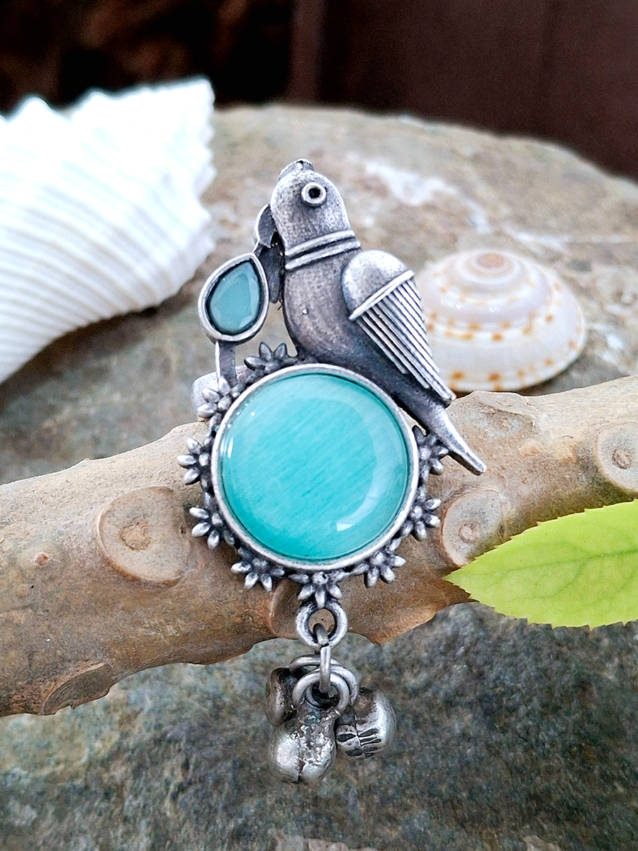 Parrot Style Monalisa Stone Oxidised Ring