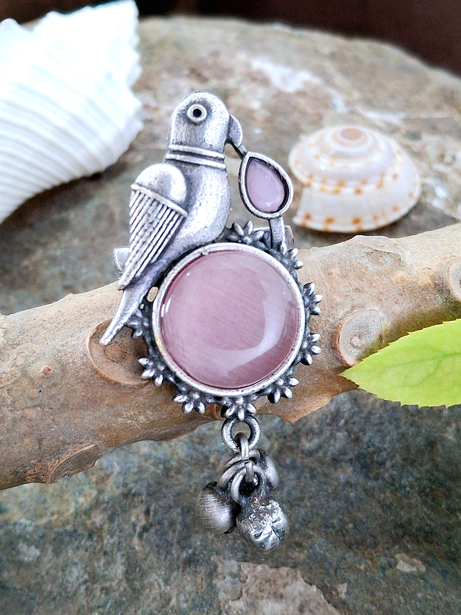 Parrot Style Monalisa Stone Oxidised Ring