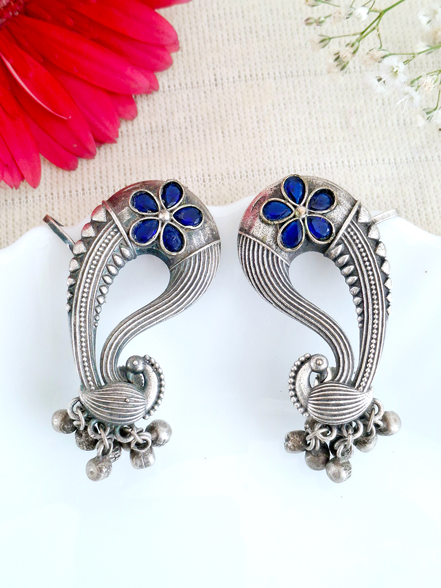 Oxidised Peacock Stone Ear Cuff