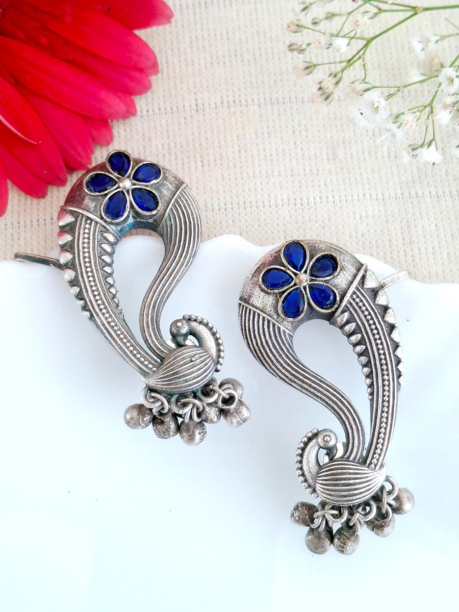 Oxidised Peacock Stone Ear Cuff