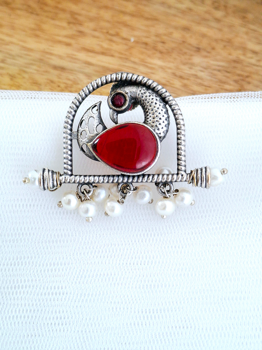 Peacock Ethnic Oxidised Big Stone Earring