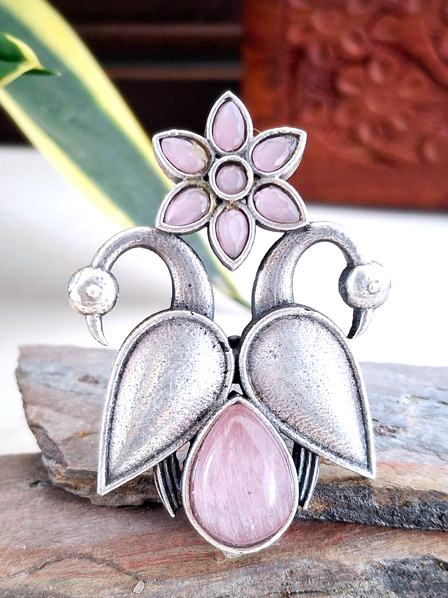 Peacock Flower Stone Oxidised Ring