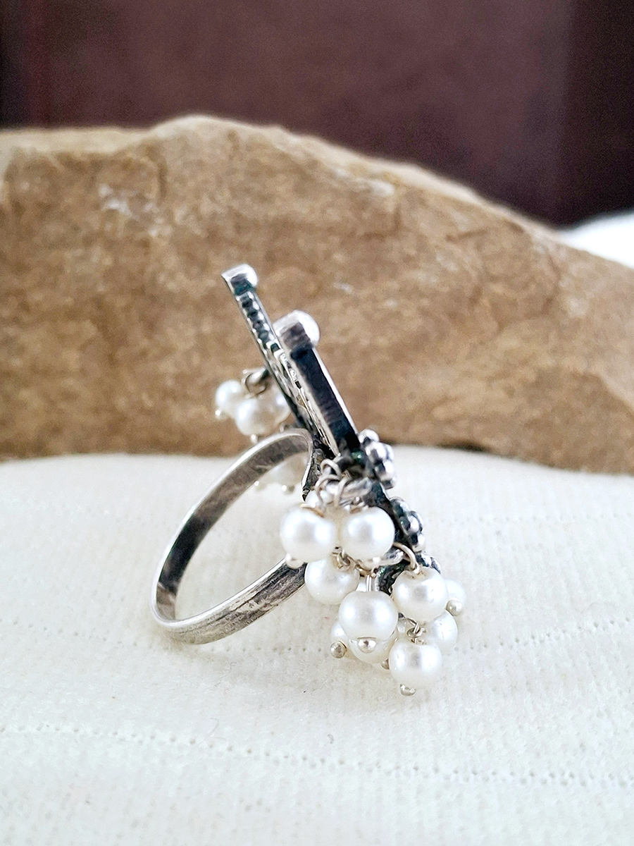 Peacock Moon Jhumki Oxidised Ring