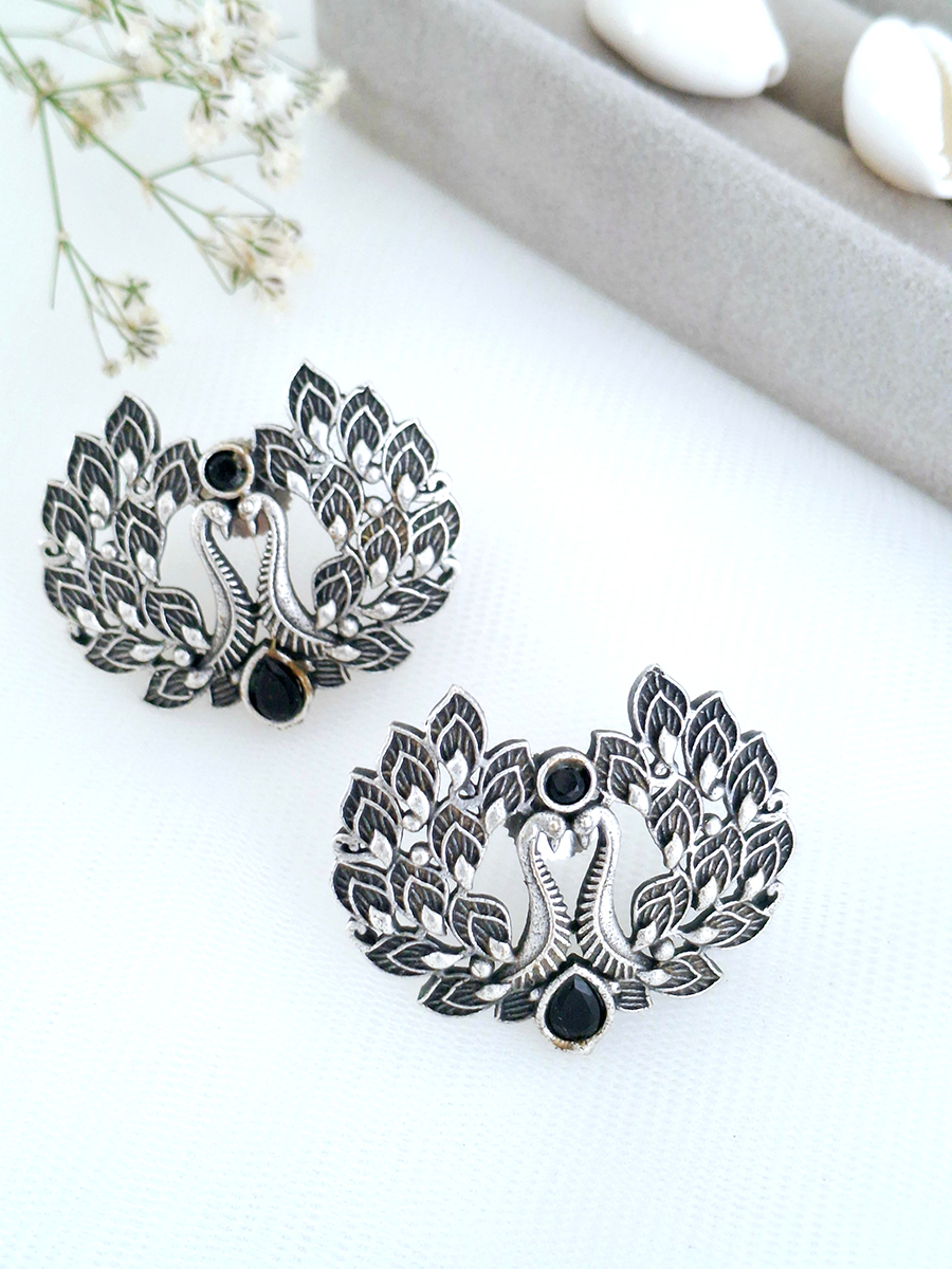 Peacock Dual Stone Oxidised Stud