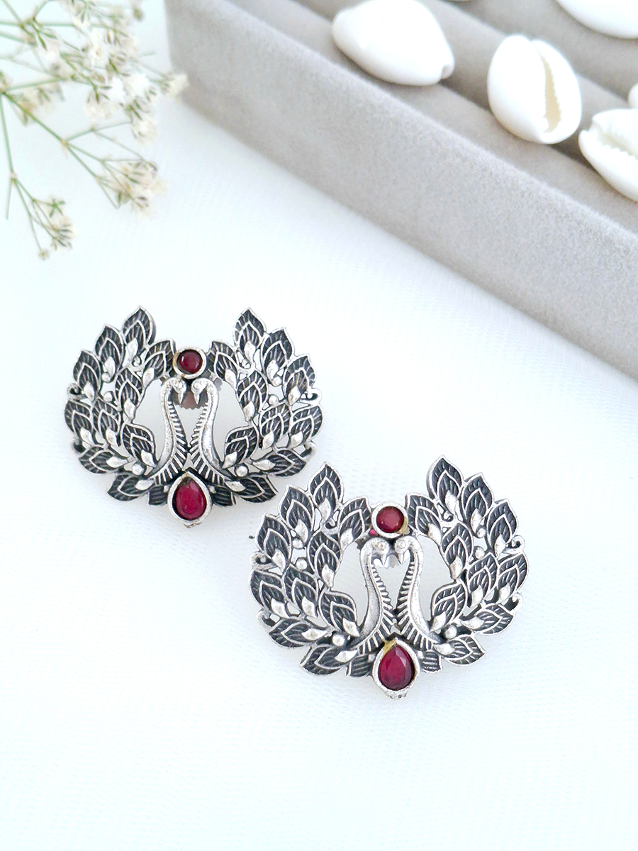 Peacock Dual Stone Oxidised Stud