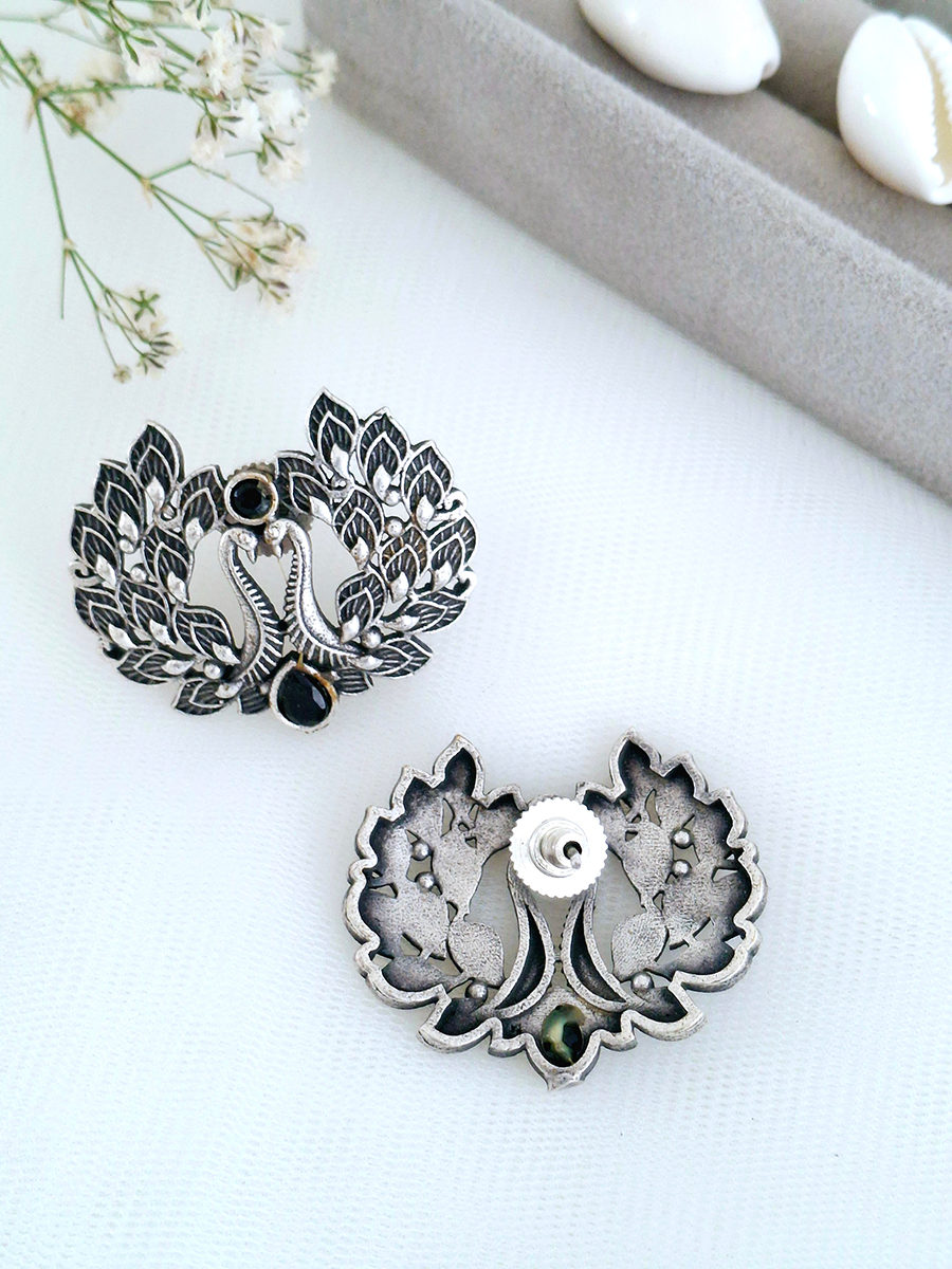 Peacock Dual Stone Oxidised Stud