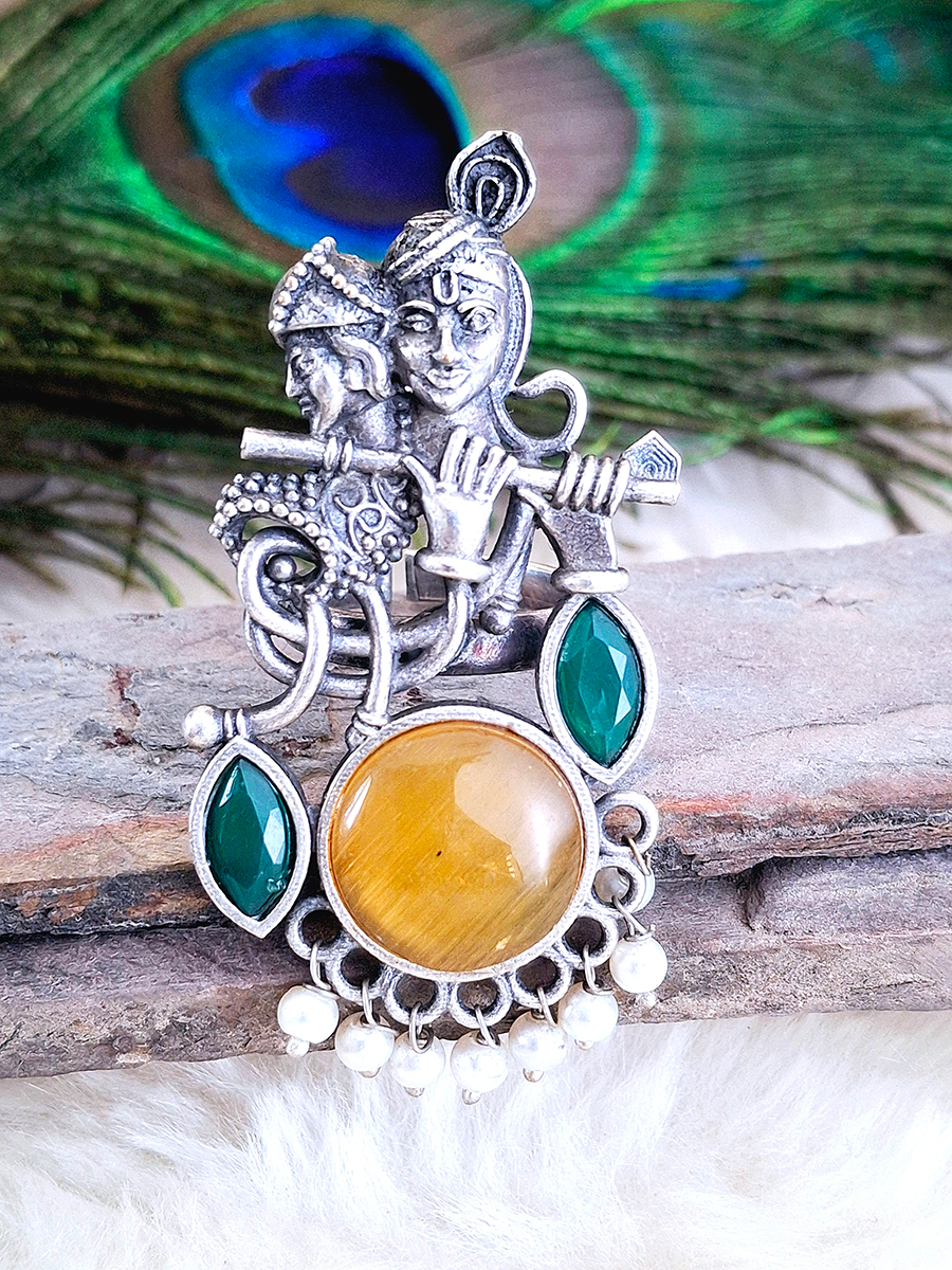Radha Krishna Oxidised Ring